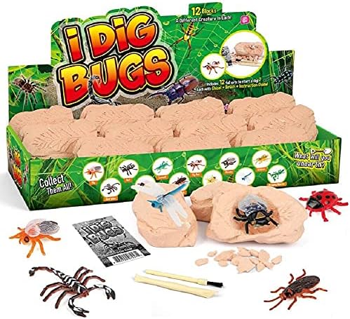 TRADE Big Bug Fossil Dig Kit - STEM Science & Educational Toys -Dig Up 12 Real Bugs Fly Ant Scorpion Lady Beetle Locust Cockroach Bumble Bee Cicada Dragonfly Cricket Praying Mantis Multicolored by Unknown