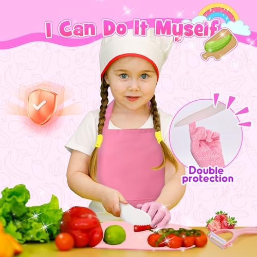 Montessori Toys for 3 4 5 6 7 8 9 10 Year Old Girls Boys Birthday Gifts,Kids Kitchen Knife Set for Real Cooking & Apron and Glove,Toddler Knife Set, Learning Toys - Image 4