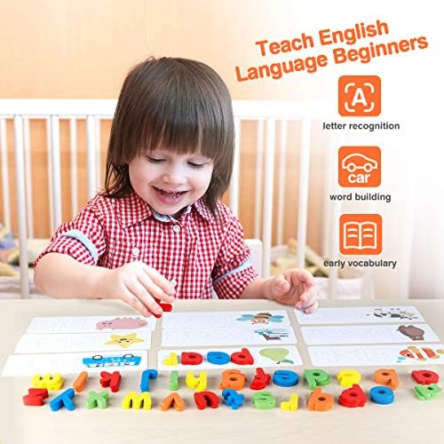 Coogam Read Spelling Learning Toy, Wooden Alphabet Flash Cards Matching Sight Words ABC Letters Recognition Game Preschool Educational Tool Set for 3 4 5 Years Old Girls and Boys Kids - Image 4