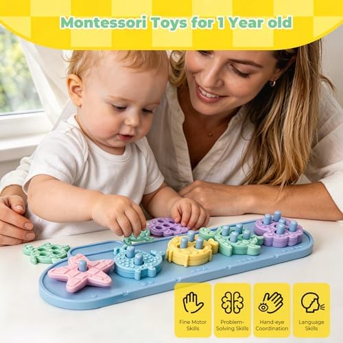 Montessori Toys for 1+ Year Old, Silicone Baby Stacking Shape Color Sorting Toys for Toddlers 1-3, Preschool Learning Activities Toddler Games, 1 2 3 Year Old Girls Boys Birthday Gifts - Image 5