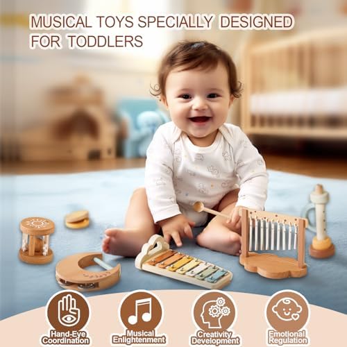 Baby Montessori Musical Instruments,Wooden Percussion Xylophone Musical Toys for Toddlers,Sensory Toys for Kids Preschool Educational,Birthday Gift for 3+ - Image 4
