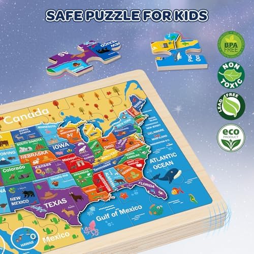Puzzles for Kids Ages 4-6, 4 Packs 24 Pcs Wooden Jigsaw Puzzles for Toddlers Ages 2-4, Preschool Educational Map Puzzle Toys Gifts for 3 4 5 6 Boys Girls - Image 2