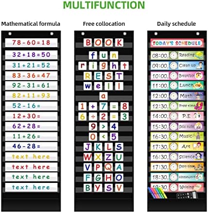 REGELETO 15+1 Pockets Daily Schedule Pocket Chart with 30 Pcs Double-Sided Reusable Cards, Scheduling Pocket Chart for Classroom Office Home School Activity(Black) - Image 6
