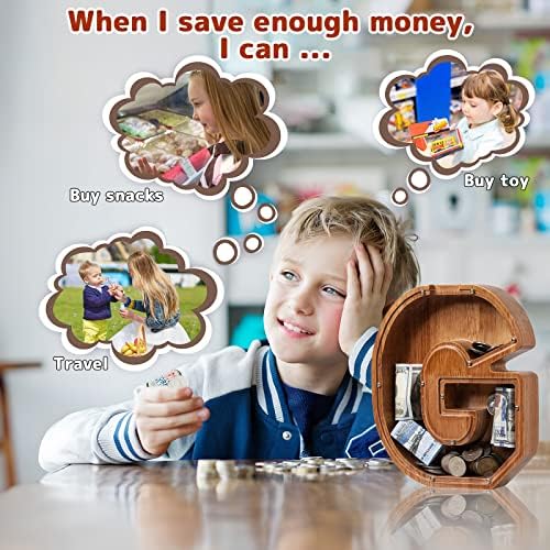 Personalized 12" Extra Large Wooden Letter Piggy Bank for Kids Boys Girls, (Laser Engraved Name) Custom Initial Letter Shape Piggy Bank, Alphabet Coin Bank Grandchildren Birthday - Image 5