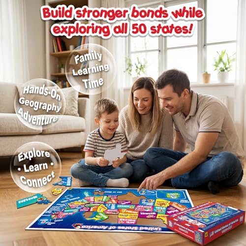United States Map Puzzle for Kids Ages 4-8 – 103 Piece USA Geography Floor Jigsaw, State Shaped Pieces, Large 18x24 Floor Puzzle – Educational Learning Toy for Boys & Girls, Homeschool & Classroom - Image 3