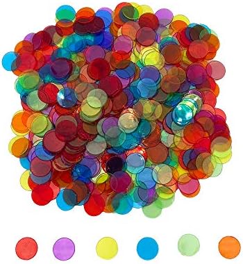 JUNWRROW 500 PCS 3/4 inch Transparent 6 Color Bingo Counting Chips with Bag by JUNWRROW