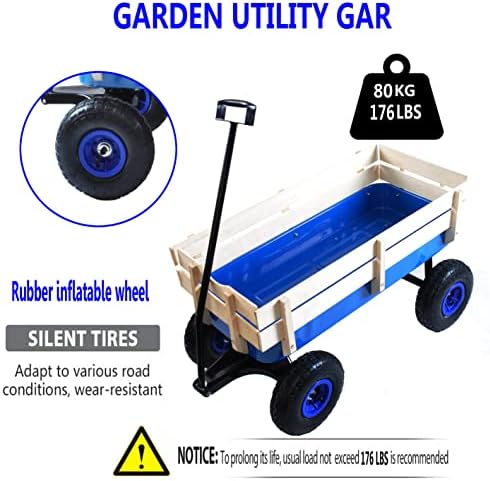 Heavy Duty Kid Wagons for Kids All Terrain Wagon Removable Wooden Wagons, Folding Wagons for Kids Gift, Christmas, Halloween, Back to School (Blue) - Image 4