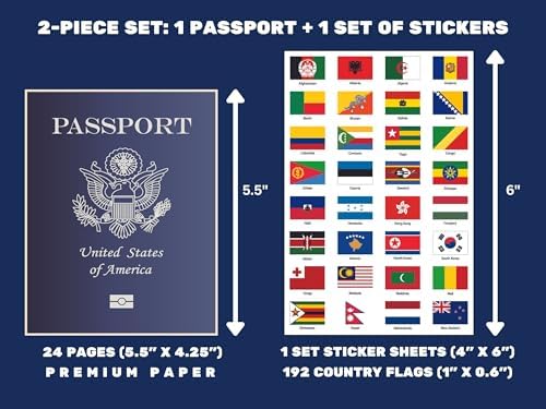 SJPRINTER Blank Passport Notebook | Pretend Passports | School Projects, Party favors, airplane toy, travel journal, geography, classroom social study (1Passport with 1SetFlags) - Image 2
