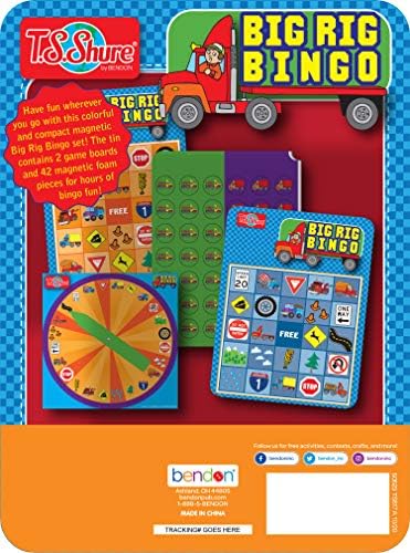 TS Shure by Bendon Big Rig Trucks Bingo Games Mini Magnetic Activity Tin with Spinner and Foam Magnet Sheet 50523 - Image 2
