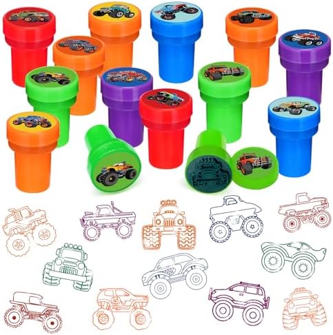 Cinrobiye 24 Pcs Monster Truck Stampers Party Favor Set, Cute Racing Truck Stamps for Kids Birthday Party, Classroom Rewards, Goody Bag Fillers, Car Racing Party Supplies, Monster Truck Themed Toys by Cinrobiye