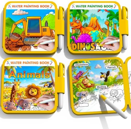 ZHOC Reusable Water Painting Books for Kids – 3 Pack Magic Water Reveal Coloring Books with Water Pens (Dinosaur, Cars & Animals) No-Mess Coloring Book Fun Travel Activity for Ages 3 4 5 6 7 8 by ZHOC