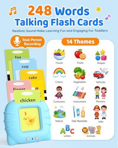 Aullsaty Talking Flash Cards for Toddlers 1-3, Upgraded 248 Sight Words Montessori Speech Therapy Toy, Autism Sensory Educational Learning Toys, Birthday Gift for Boys Girls (Blue) - Image 3