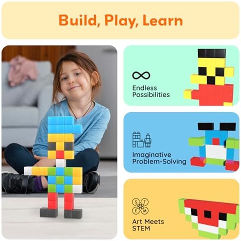 PicassoTiles 60pc Magnetic Puzzle Cube Building Set 1 Inch 3D Blocks STEM Construction Toy for Toddlers Kids Boys Girls Age 3+ Montessori Learning Travel Sensory Gift with Educational Idea Book PMC60 - Image 4