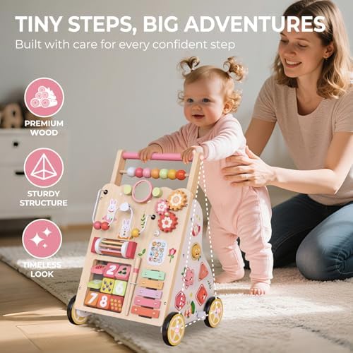 Wooden Baby Walker, Montessori Push Walker for Toddlers Learning Discovery - Image 3