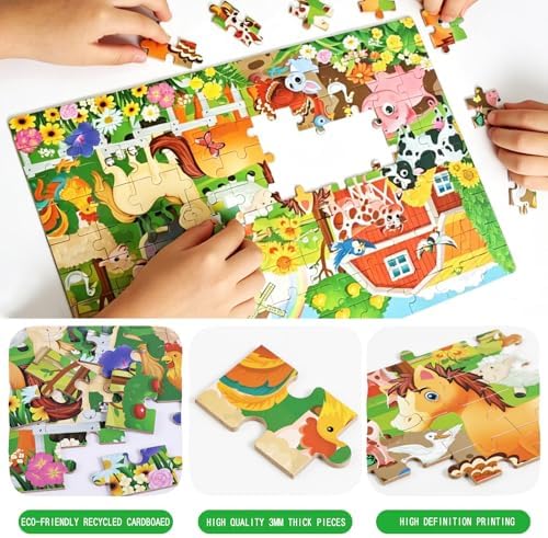 100 Piece Puzzles for Kids Ages 4-6 – Floor Kids Puzzles Ages 6-8 Year Old – Toy for Learning Farm Animals for 8-10 yo – Jigsaw Toddler Game for Boy and Girl Ages 3-5 - Image 2
