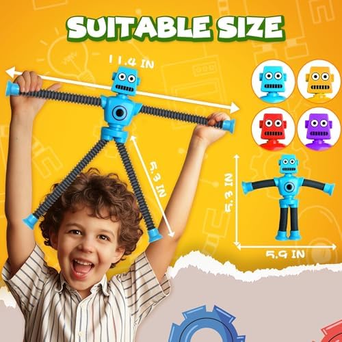 Robot Sensory Travel Roadtrip Toys 4Pcs for Toddlers Kid Boy Year Old Ages 3 4 5 6 7 8 9,Airplane Activities Suction Autism Pop Tube Fidget Toys Autistic Stocking Easter Basket Stuffer Valentine Gift - Image 2