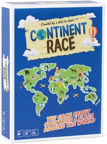 Continent Race Geography Educational Board Game for Kids, Tweens, Family, Friends, Teachers and Classrooms - Learn About Flags & Countries Around The World by DyceGames