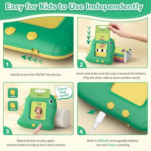 Spanish Talking Flash Cards, Bilingual Español & English Toys for Age 2-5 - Image 4