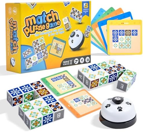 Wooden Matching Game Puzzle Games, Pattern Block Match Puzzles Building Cubes with Bell for Kids and Adults Toys Board Games for Family Night by varbertos