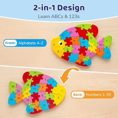 LovesTown Puzzle for Kids, Wooden, 3D Goldfish Shape - Image 2