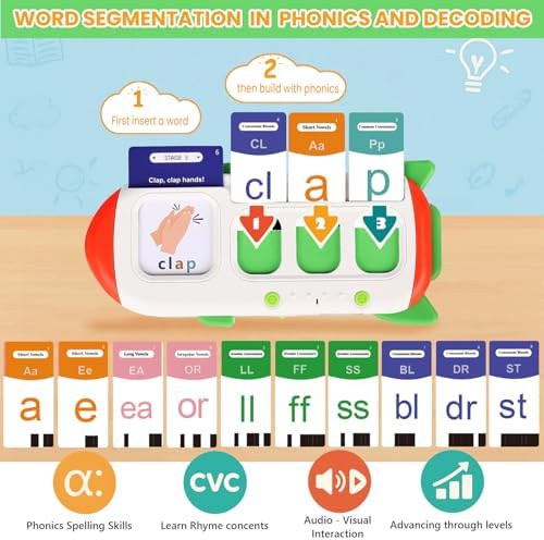 Talking Phonics Card Reader for Kids Ages 3-7, 5-Level Learn-to-Read System with Letter Sounds, Word Blending, Sight Words and Math Games, Preschool Kindergarten Homeschool Learning Toy - Image 3