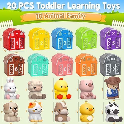 Learning Toys for 1,2,3 Year Old Toddlers, 20Pcs Farm Animals Barn Toy Montessori Counting, Matching & Sorting Fine Motor Games, Christmas Birthday Easter Gift for Baby Boys Girls Age 12-18 Months - Image 5