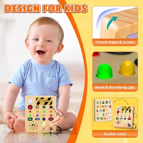 TINTECUSA Busy Board with LED Light, Wooden Sensory Toys for Toddler, Montessori Music Toy for Airplane, Travel Activity Educational Learning Autism Toys, Birthday Boys Girls Gifts - Image 3