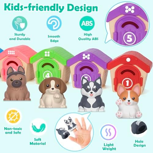 Aigybobo Learning Toys for Toddlers 1 2 3 Year Old, 20 Pcs Pet Dog Toys for Kids, Animal Counting Matching Sorting Fine Motor Educational Playset, Puppy Gifts for Baby Boys Girls Age 12-18 Months - Image 5