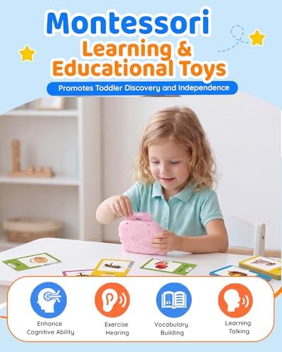 Aullsaty Talking Flash Cards for Toddlers Ages 1-3, 224 Words Montessori Speech Therapy Toys, Autism Sensory Toy, Educational Learning Speech Therapy Birthday Gifts for Boys Girls (Pink) - Image 7