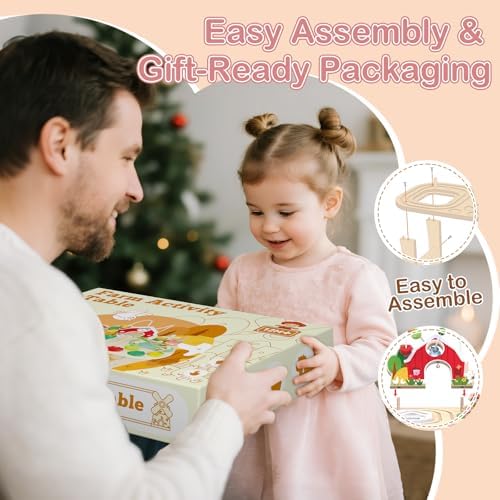 Kids Wooden Farm Activity Table for 1 2 3 Years Old, Montessori Learning Toy with Bead Maze, Shape Sorter & Animal Train, Sensory Development Toy for Toddlers, Educational Gift for Baby Boys Girls 1+ - Image 6