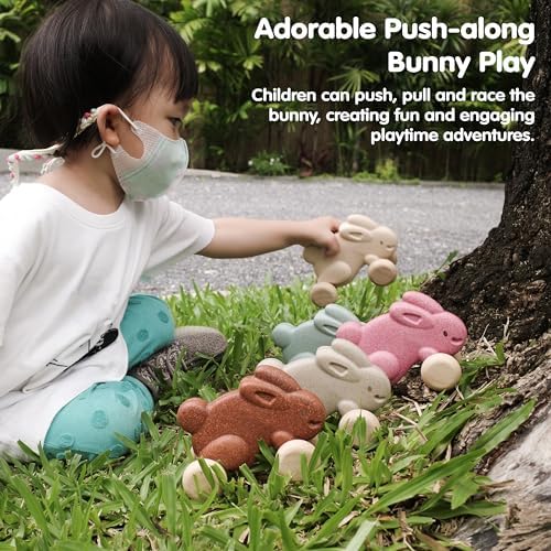 PlanToys® Brown Push Along Bunny Wooden Montessori Movement Toy for Kids - Image 5