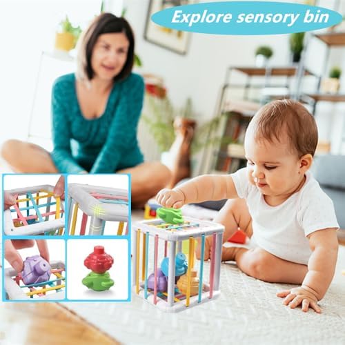 Baby Toys 6-12 Months, Montessori Toys for 1 Year Old, Silicone Pull String Teether Toy, Stacking Building Blocks Infant Toddler Toy 0-3, Shape Bin Sensory, Baby Boys&Girls Gifts Set - Image 5