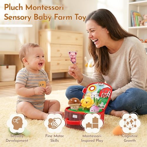 Baby Toys 6-12 Months, Farm Vegetable Garden Plush Toy with Animal Finger Puppets, 6 Month Old Montessori Sensory Toys with Rattles, Squeaker, Textures, Teether, Birthday Boy Girl Gifts - Image 2