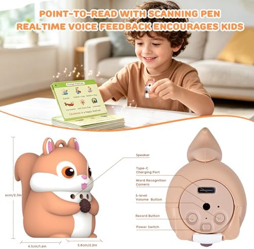 Phonics 55 Double-Sided Flash Cards with Squirrel Talking Pen Set, Over 800 Words Early Educational Learning Toys for Ages 2-6, Interactive Speech Book Card Game Gift, Homeschool Learning Supplies - Image 6