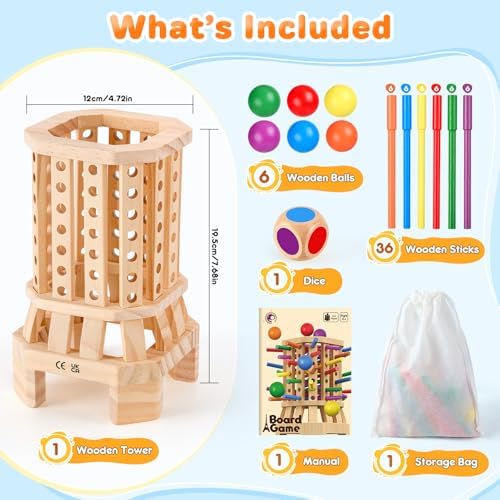 Montessori Wooden Board Game, Colorful Sticks & Ball Drop Games for Kids, Fine Motor Skills & Math Learning Toy for 3 4 5 6 Year Old, 2-6 Player Family Travel Game, Birthday Gift for Boys Girls Age 3+ - Image 6