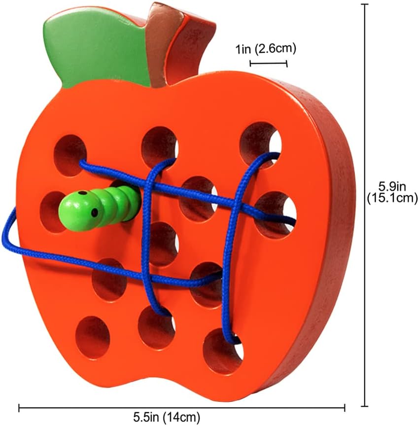 JCREN Wooden Lacing Apple Threading Toys Wood Apple Block Puzzle Travel Game Toys Early Learning Fine Motor Skills Montessori Educational for Baby Toddlers Kids 3 4 5 Years Old - Image 5