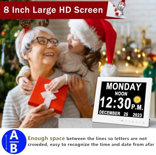 MASSII 8 Inch Extra Large Upgraded Dementia Clock 19 Alarms with Auto DST, 20 Custom Reminders,10-Level Auto Dimmer, 6 Display Modes, Digital Clock with Date and Time, 8" White with Remote - Image 6