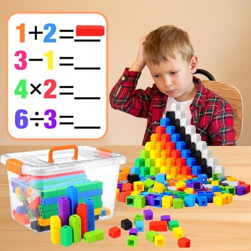 Jenaai 300 Pcs Linking Cubes with Storage Box, Colorful 2cm Math Counting Blocks, Stem Classroom Manipulatives, Back to School Gifts for Preschool Homeschool Teacher Kids(Yellow) - Image 4