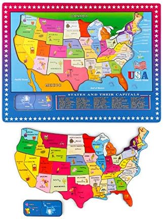 Wondertoys 46 Pieces Wooden USA Map Puzzle for Kids US Map Puzzle Educational Geography Puzzles United States Map Puzzle for Boy Girl by Wondertoys