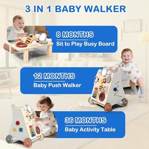 3 in 1 Wooden Baby Push Walker, Montessori Push Walker for Babies 12 Months - Image 2