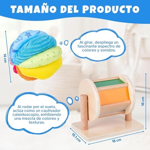 Adena Montessori Play Kit: Spinning Drum & Fabric Ball, 6-12m - Image 3