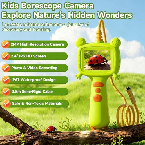 MINIBEAR Borescope Camera with Light for Kids, STEM Science Educational Outdoor Toy for 3-9 Year Old Boys & Girls, Snake Scope Camera for Camping, Nature Exploration & Birthday Gift, Green - Image 6