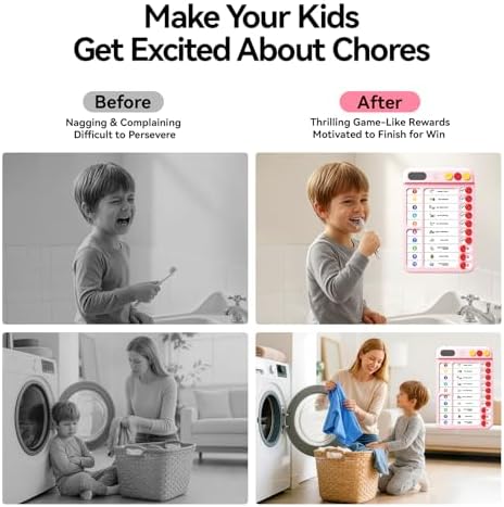 Chore Chart for Kids with Visual Timer, ADHD Tools Visual Schedule Planning Board with Slider, 20 Personalizable Cards and Magnetic Marker, Morning/Bedtime/Daily Routine Chart Checklist - Pink - Image 6