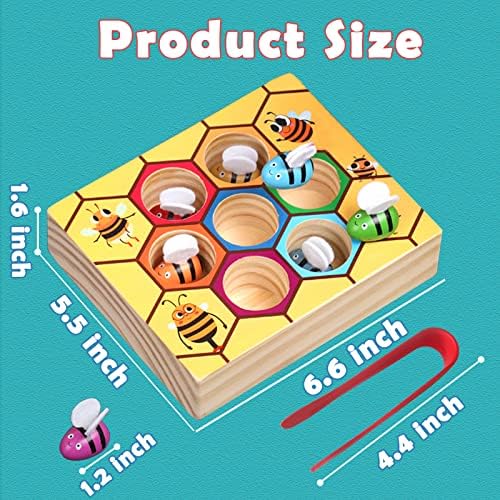 Toddler Fine Motor Skill Toy, Bee to Hive Matching Game, Montessori Wooden Color Sorting Matching Toy, Preschool Educational Learning Toys Gift for Toddler 3 Years Old - Image 6