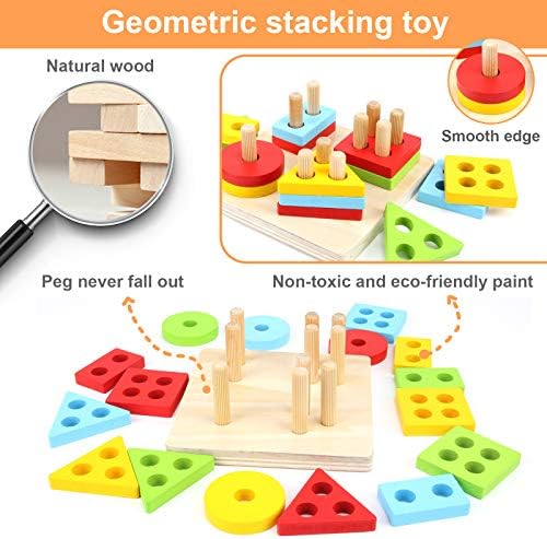 WOOD CITY Wooden Montessori Sorting & Stacking Toys, Educational Shape Color Recognition Puzzle Stacker, Development & Learning Toys Boys Girls - Image 3