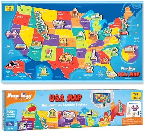 Imagimake Mapology USA Map Chart with Reuseable Stickers for Kids Ages 5+ by Imagimake