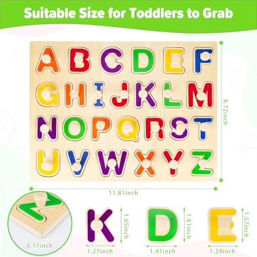 Jumlys Montessori Toys for Toddlers 1, 2, 3 Year Old, Wooden Alphabet Puzzles for Kids 1-3, Early Learning & Educational ABC Puzzle Toys, Perfect Christmas Birthday Gifts for Boys & Girls Age 1-3 - Image 3