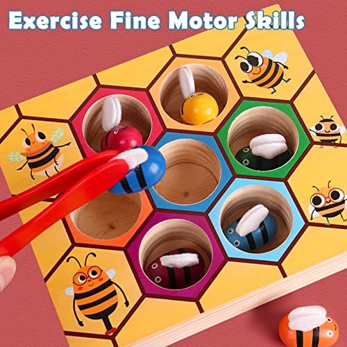 Toddler Fine Motor Skill Toy, Bee to Hive Matching Game, Montessori Wooden Color Sorting Matching Toy, Preschool Educational Learning Toys Gift for Toddler 3 Years Old - Image 3