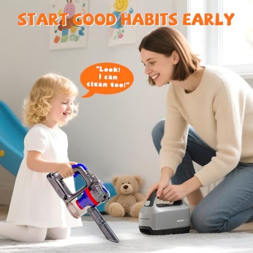 3-in-1 Kids Vacuum that Really Works - Toddler Vacuum Cleaning Toy Set, Kids Working Play Vacuum Cleaner with Real Suction, Montessori Housekeeping Toy for Toddlers 3+ (Purple) - Image 4