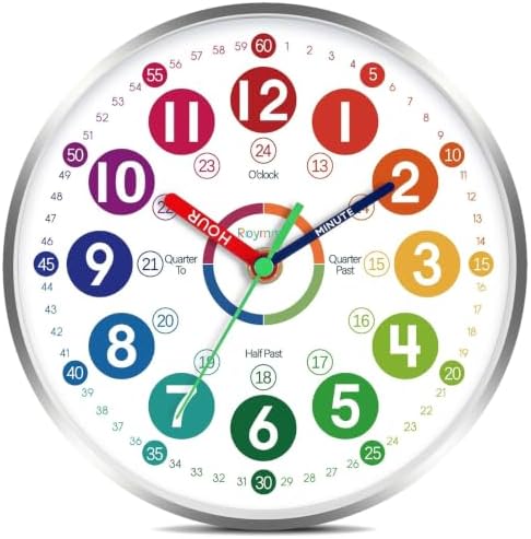 Roymnie Wall Clock 12" for Kids Learning Battery Operated Teaching Silent by Unknown